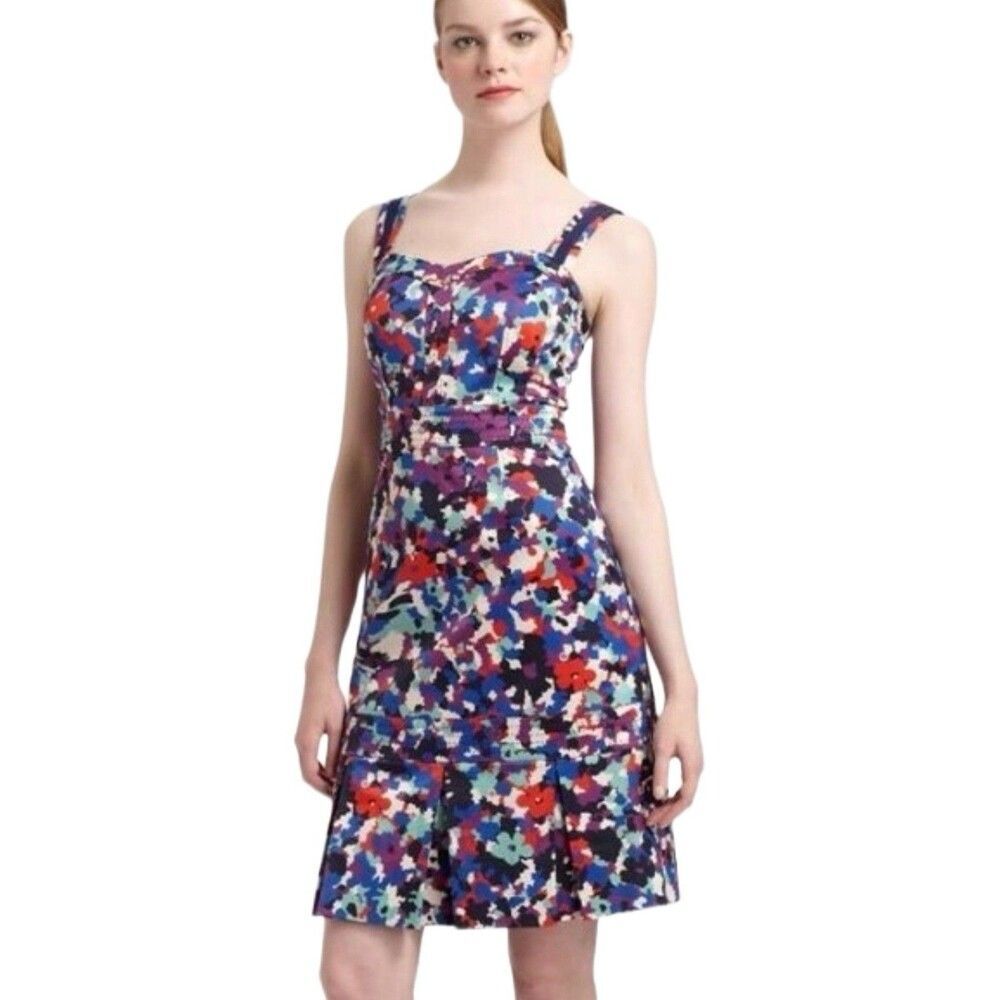 Tory Burch Berdine Floral Dress Size 8 Fit Flare Cotton Sweetheart - Picture 2 of 9